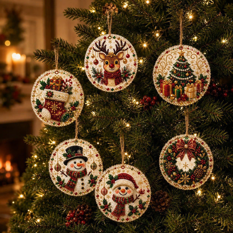 6Pcs Christmas DIY Diamond Painting Ornaments Kit – Sparkling Holiday Craft Set