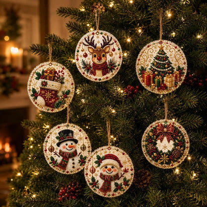 6Pcs Christmas DIY Diamond Painting Ornaments Kit – Sparkling Holiday Craft Set