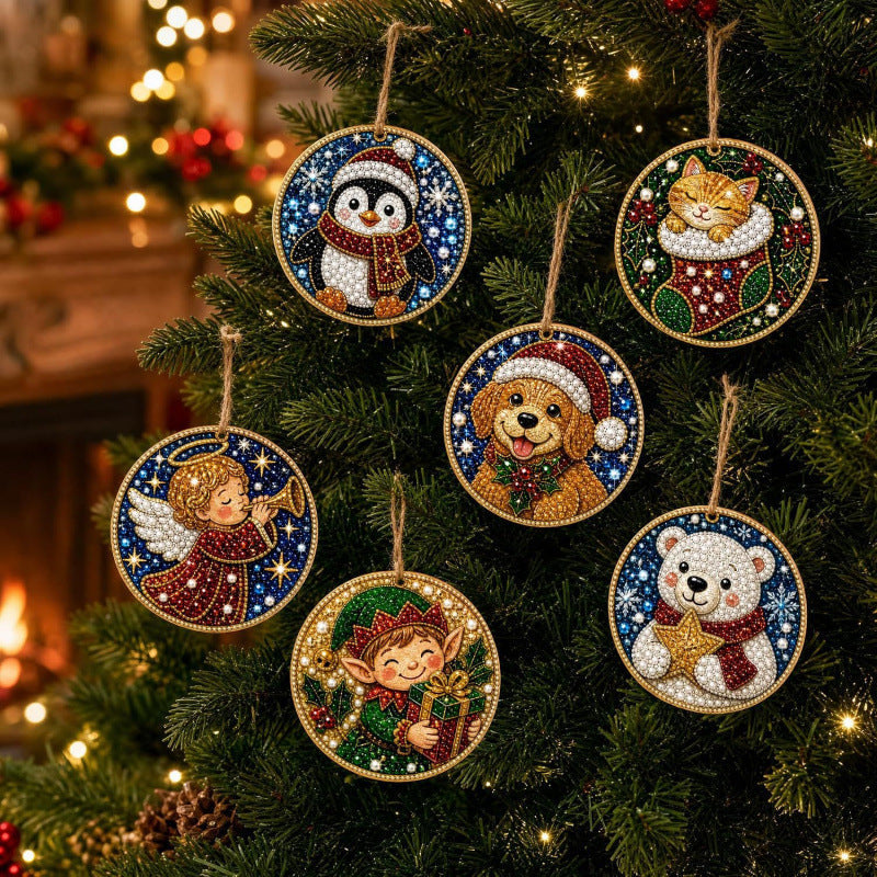 6Pcs Christmas DIY Diamond Painting Ornaments Kit – Sparkling Holiday Craft Set