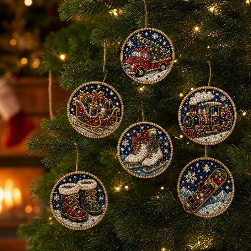 6Pcs Christmas DIY Diamond Painting Ornaments Kit – Sparkling Holiday Craft Set