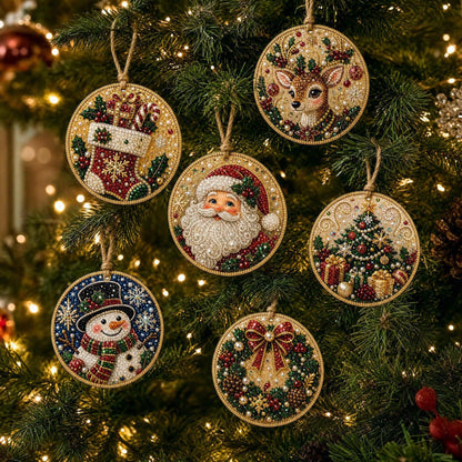 6Pcs Christmas DIY Diamond Painting Ornaments Kit – Sparkling Holiday Craft Set