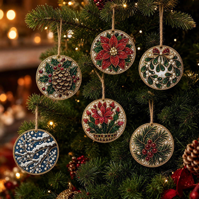 6Pcs Christmas DIY Diamond Painting Ornaments Kit – Sparkling Holiday Craft Set
