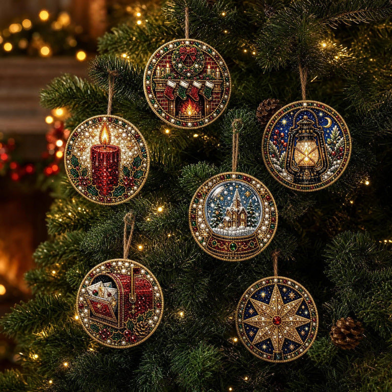 6Pcs Christmas DIY Diamond Painting Ornaments Kit – Sparkling Holiday Craft Set