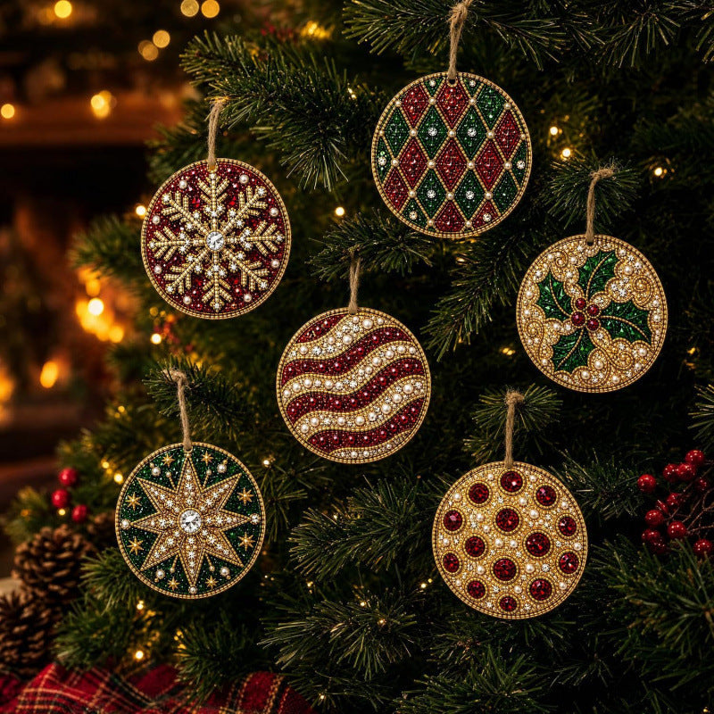 6Pcs Christmas DIY Diamond Painting Ornaments Kit – Sparkling Holiday Craft Set