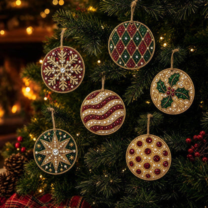 6Pcs Christmas DIY Diamond Painting Ornaments Kit – Sparkling Holiday Craft Set