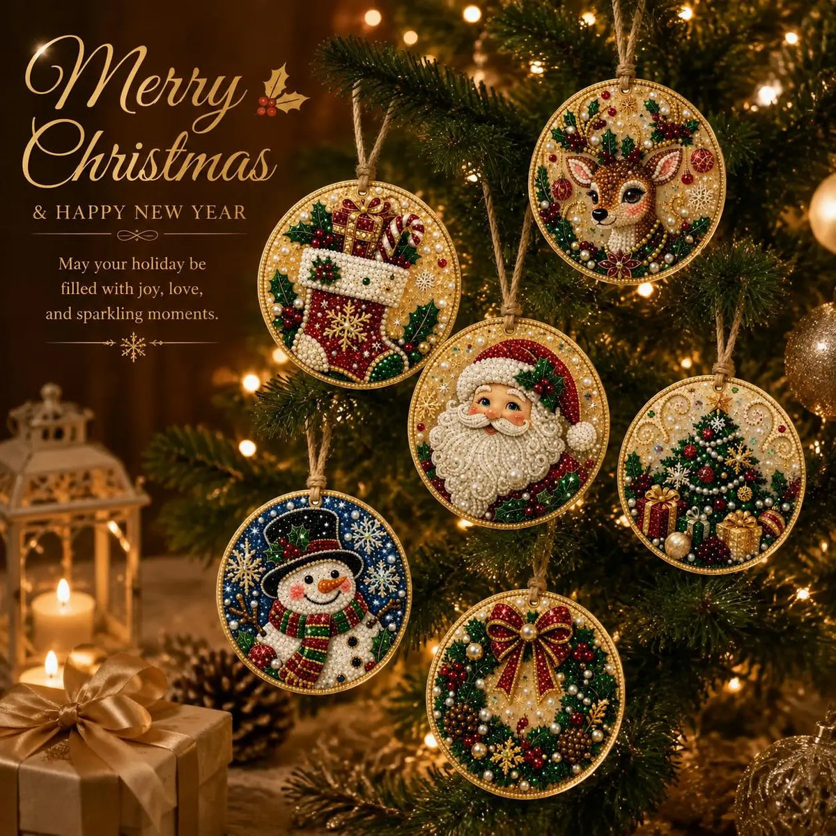 6Pcs Christmas DIY Diamond Painting Ornaments Kit – Sparkling Holiday Craft Set