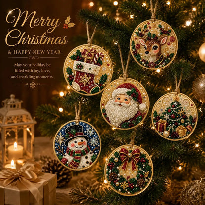 6Pcs Christmas DIY Diamond Painting Ornaments Kit – Sparkling Holiday Craft Set