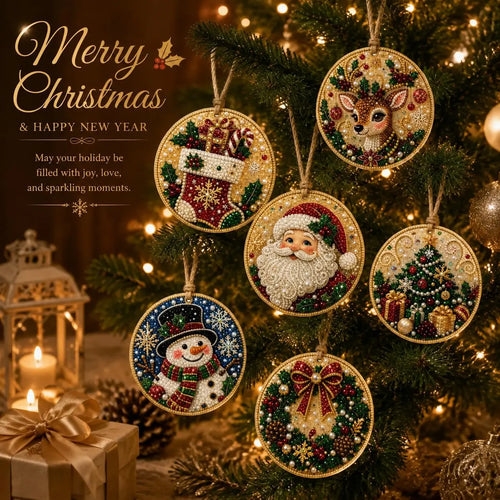 6Pcs Christmas DIY Diamond Painting Ornaments Kit – Sparkling Holiday Craft Set