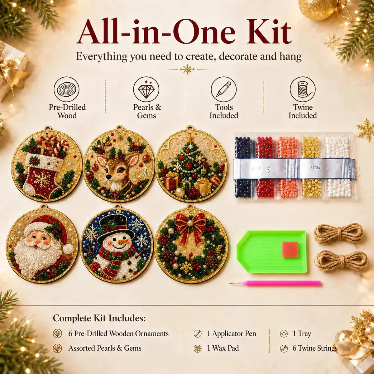 6Pcs Christmas DIY Diamond Painting Ornaments Kit – Sparkling Holiday Craft Set