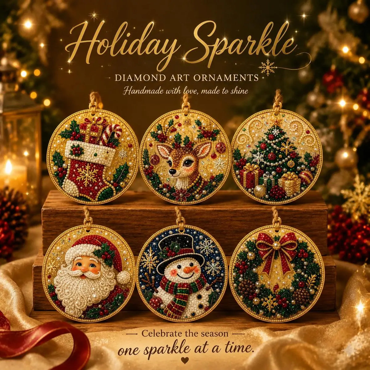 6Pcs Christmas DIY Diamond Painting Ornaments Kit – Sparkling Holiday Craft Set