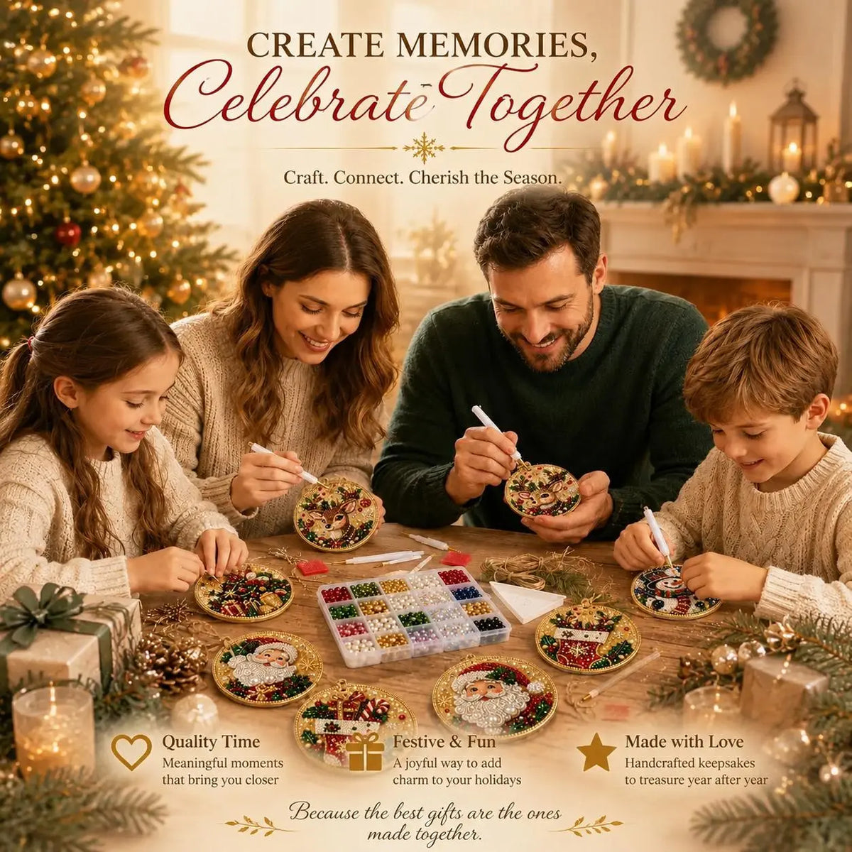 6Pcs Christmas DIY Diamond Painting Ornaments Kit – Sparkling Holiday Craft Set