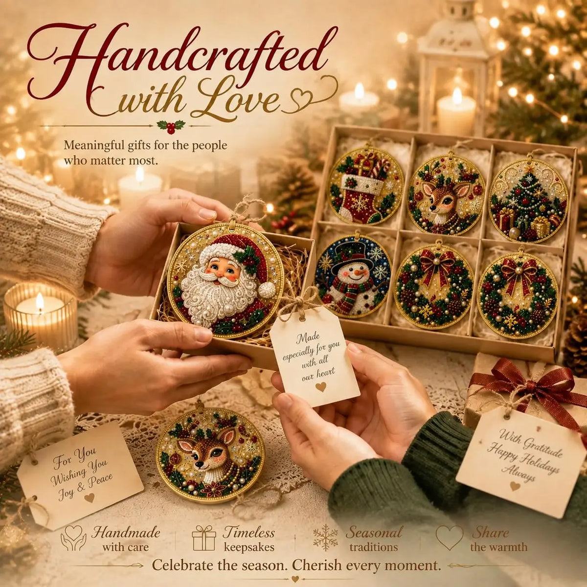 6Pcs Christmas DIY Diamond Painting Ornaments Kit – Sparkling Holiday Craft Set